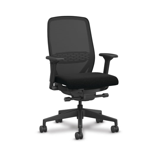 HON Nucleus Task Chair | Advanced Synchro-Tilt | Standard Cylinder | Height and Width Adjustable Arms | Black Mesh Back | Black Seat | Black Lumbar | Black Frame