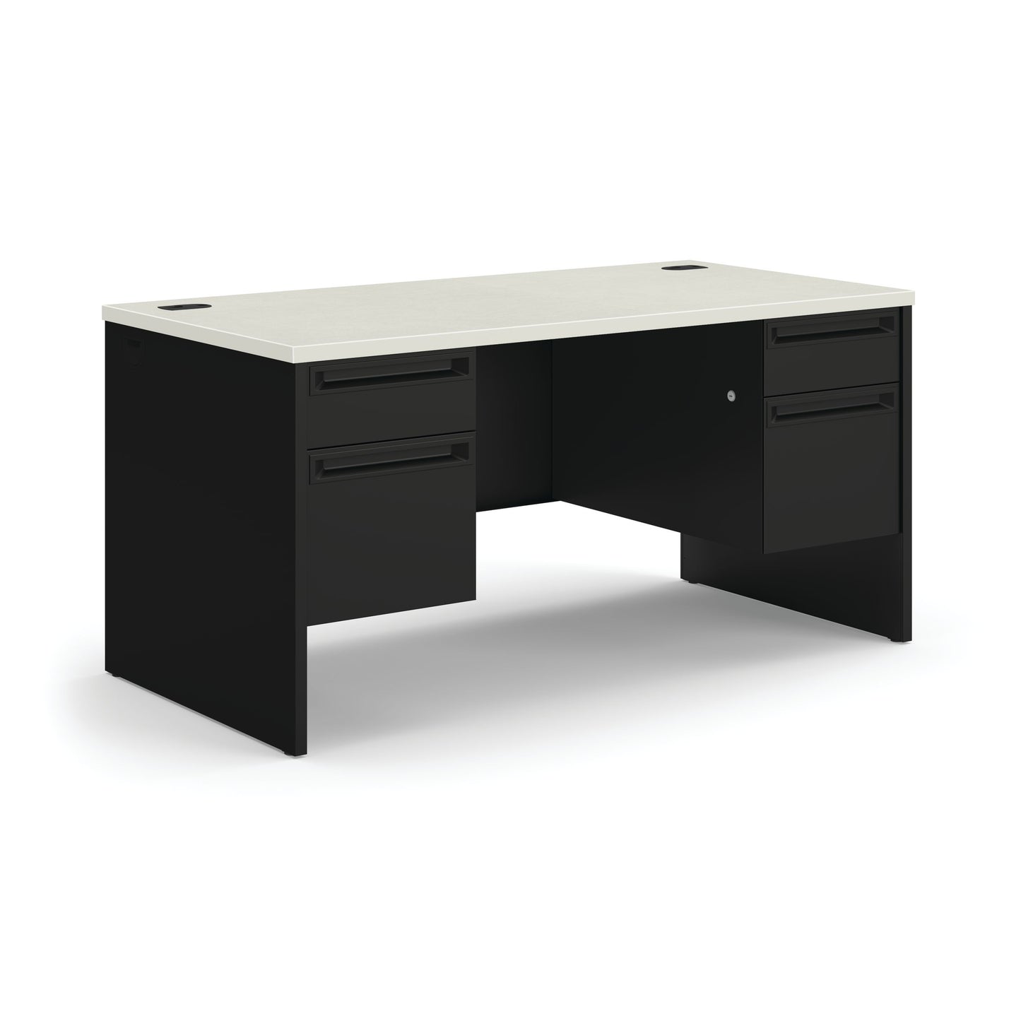 HON 38000 Series Double Pedestal Desk | 2 Box / 2 File Drawers | 60"W | Silver Mesh Laminate | Black Finish
