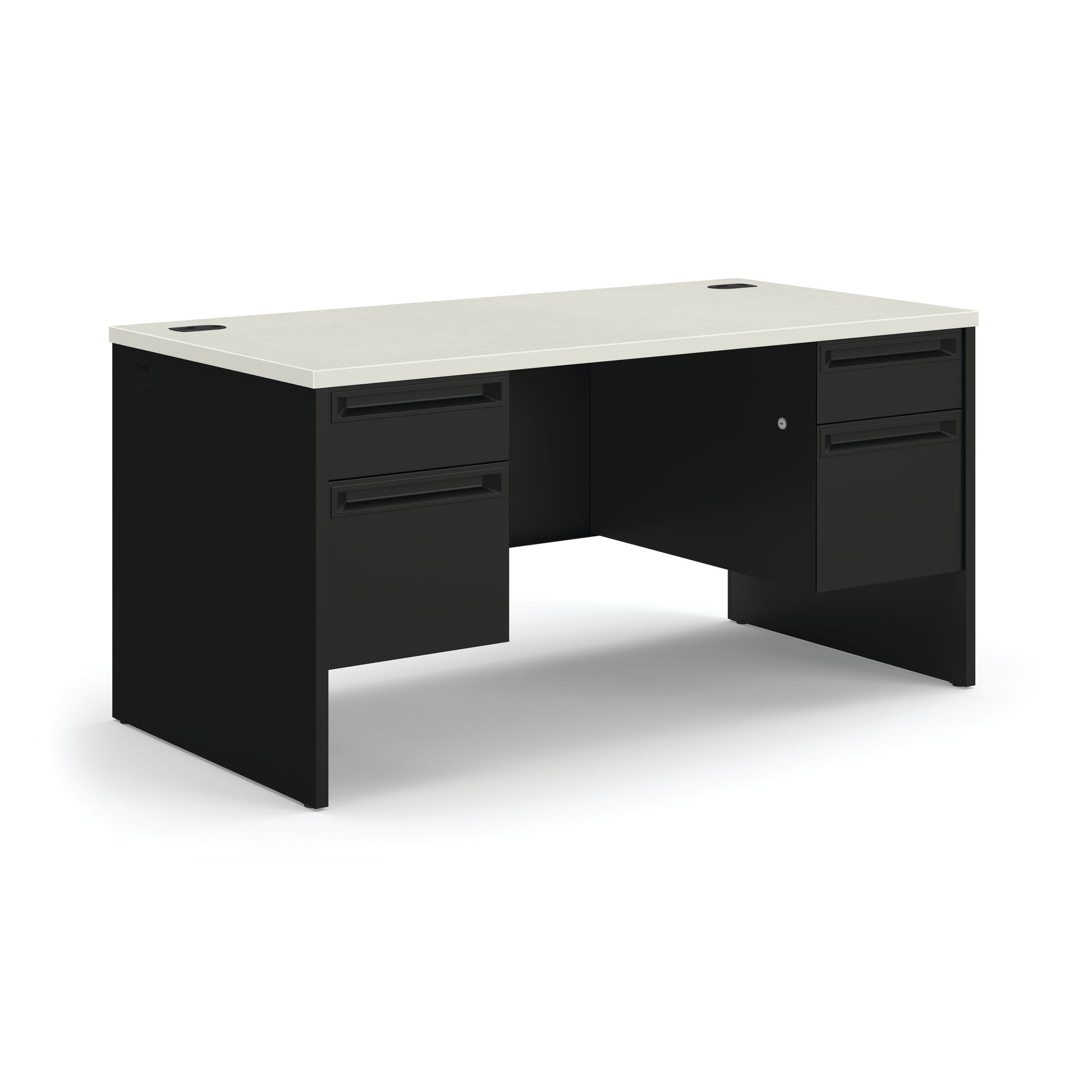 HON 38000 Series Double Pedestal Desk | 2 Box / 2 File Drawers | 60"W | Silver Mesh Laminate | Black Finish
