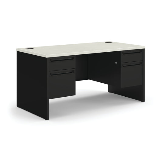 HON 38000 Series Double Pedestal Desk | 2 Box / 2 File Drawers | 60"W | Silver Mesh Laminate | Black Finish