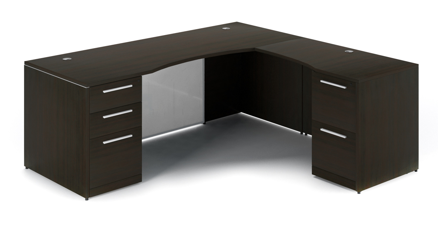 Potenza - 72" L-Shaped Bow Front Desk with Glass Modesty Panel