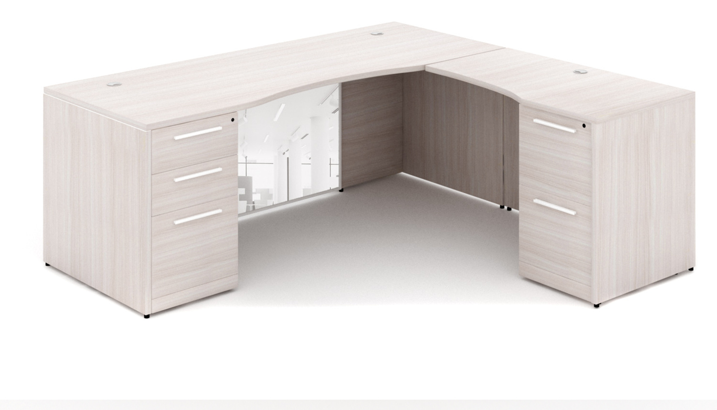 Potenza - 72" L-Shaped Bow Front Desk with Glass Modesty Panel