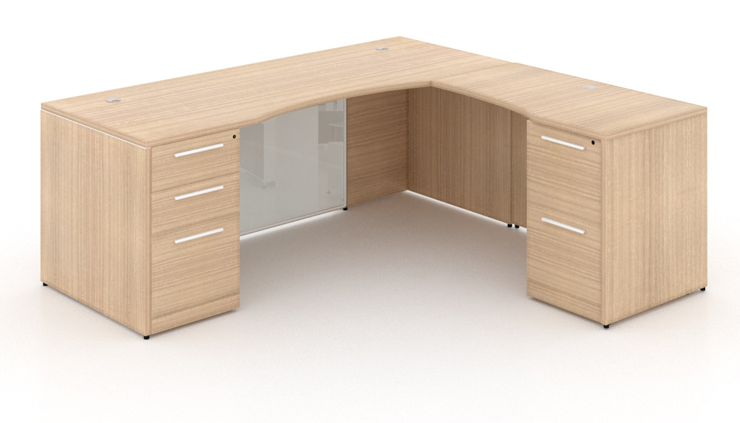 Potenza - 72" L-Shaped Bow Front Desk with Glass Modesty Panel