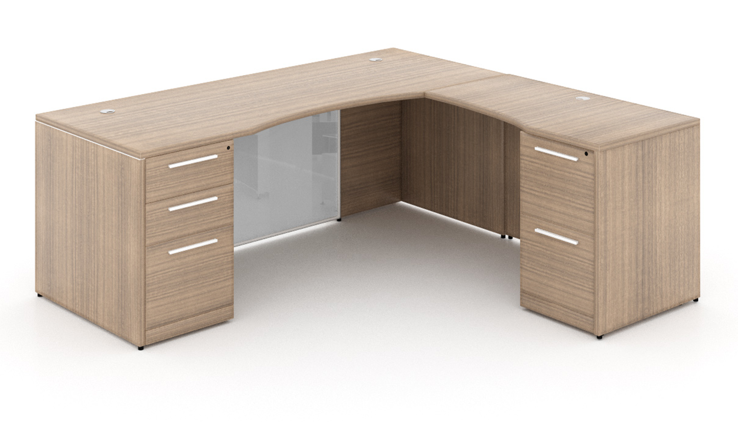 Potenza - 72" L-Shaped Bow Front Desk with Glass Modesty Panel