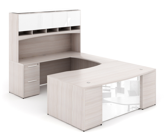 Potenza - U-Shaped Bow Front Desk with Glass Modesty Panel