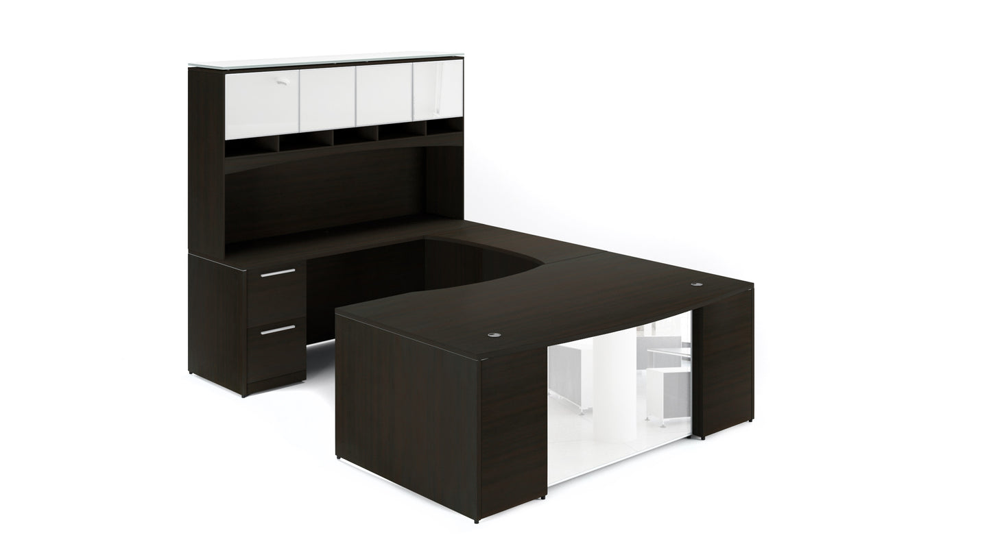 Potenza - U-Shaped Bow Front Desk with Glass Modesty Panel