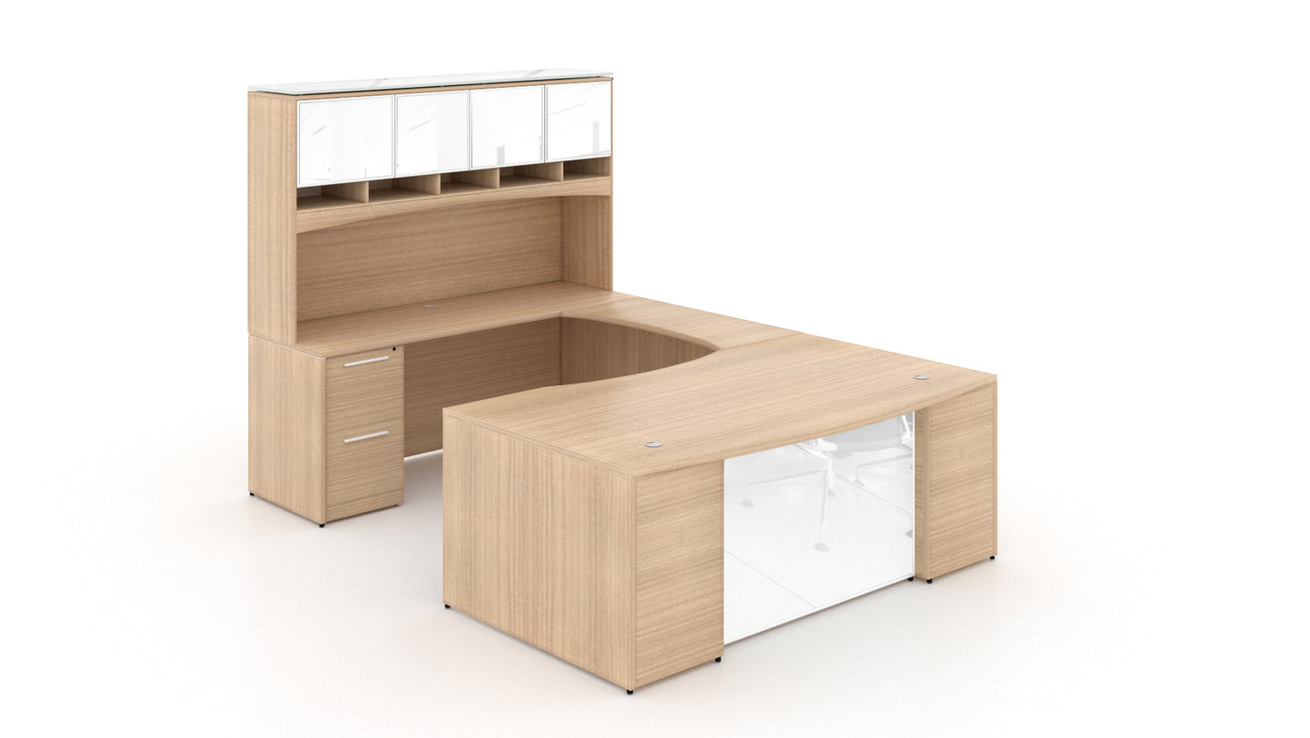 Potenza - U-Shaped Bow Front Desk with Glass Modesty Panel