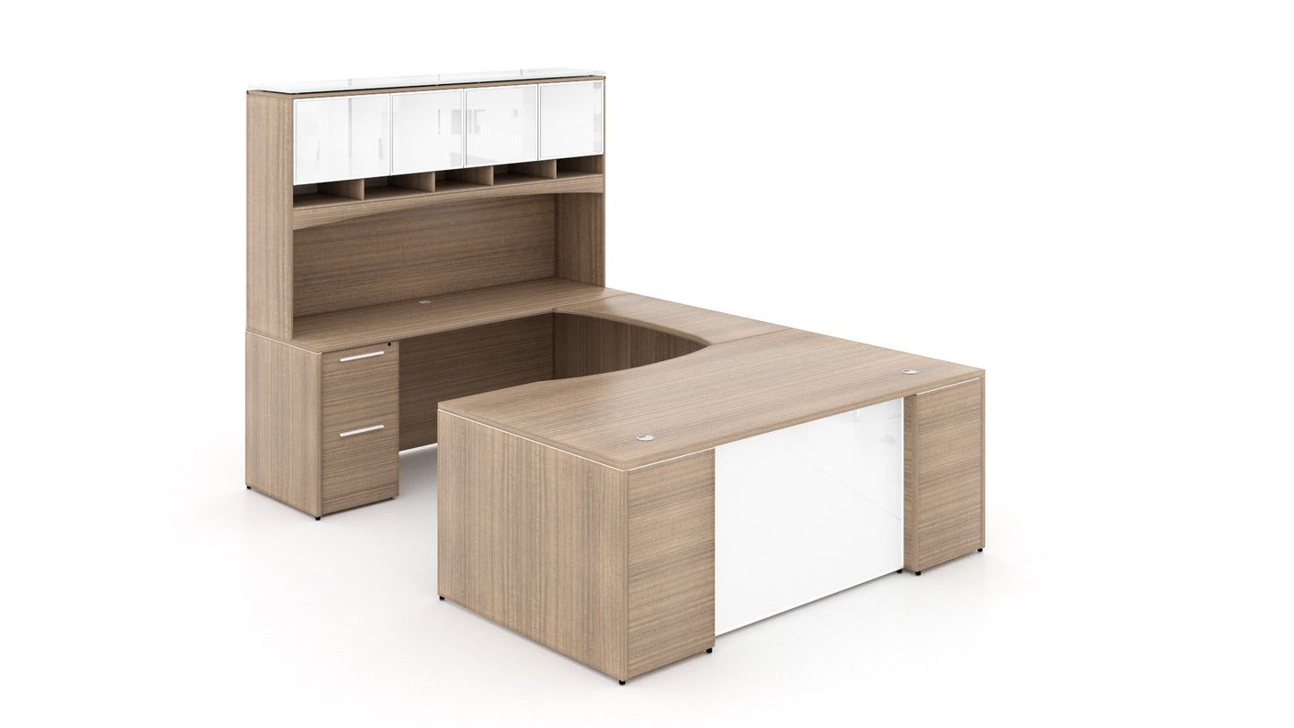 Potenza - U-Shaped Bow Front Desk with Glass Modesty Panel