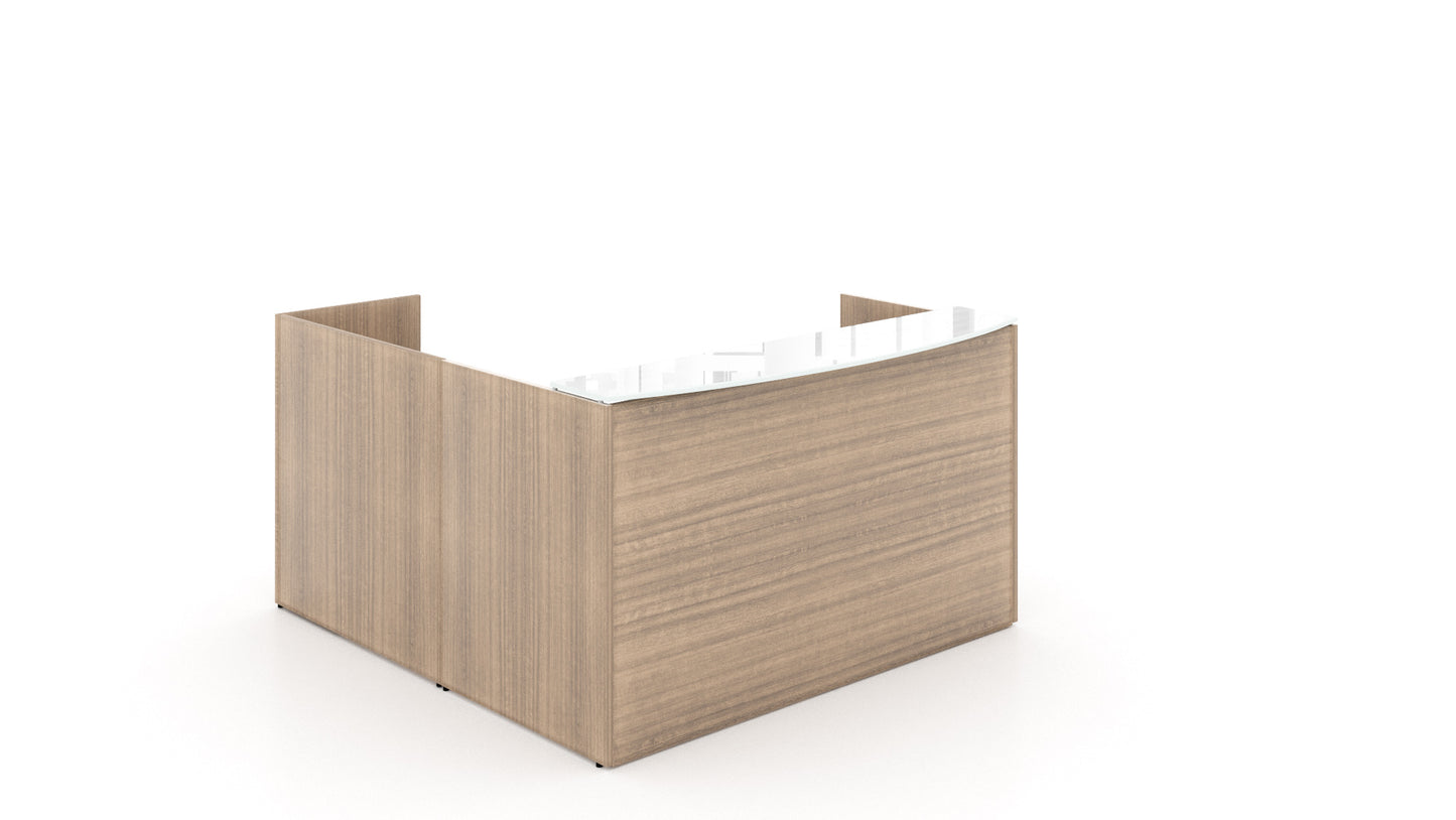Potenza- L-Shaped Reception Desk with Glass Transactional Floated Top