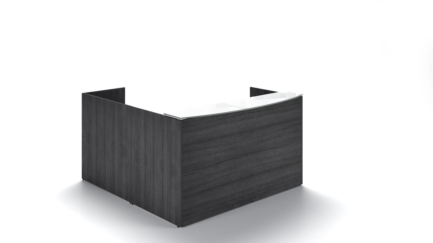 Potenza- L-Shaped Reception Desk with Glass Transactional Floated Top