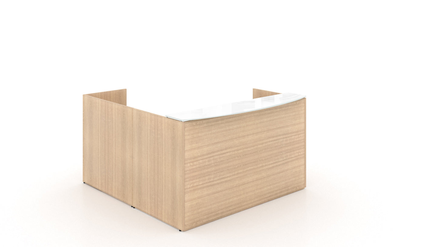 Potenza- L-Shaped Reception Desk with Glass Transactional Floated Top