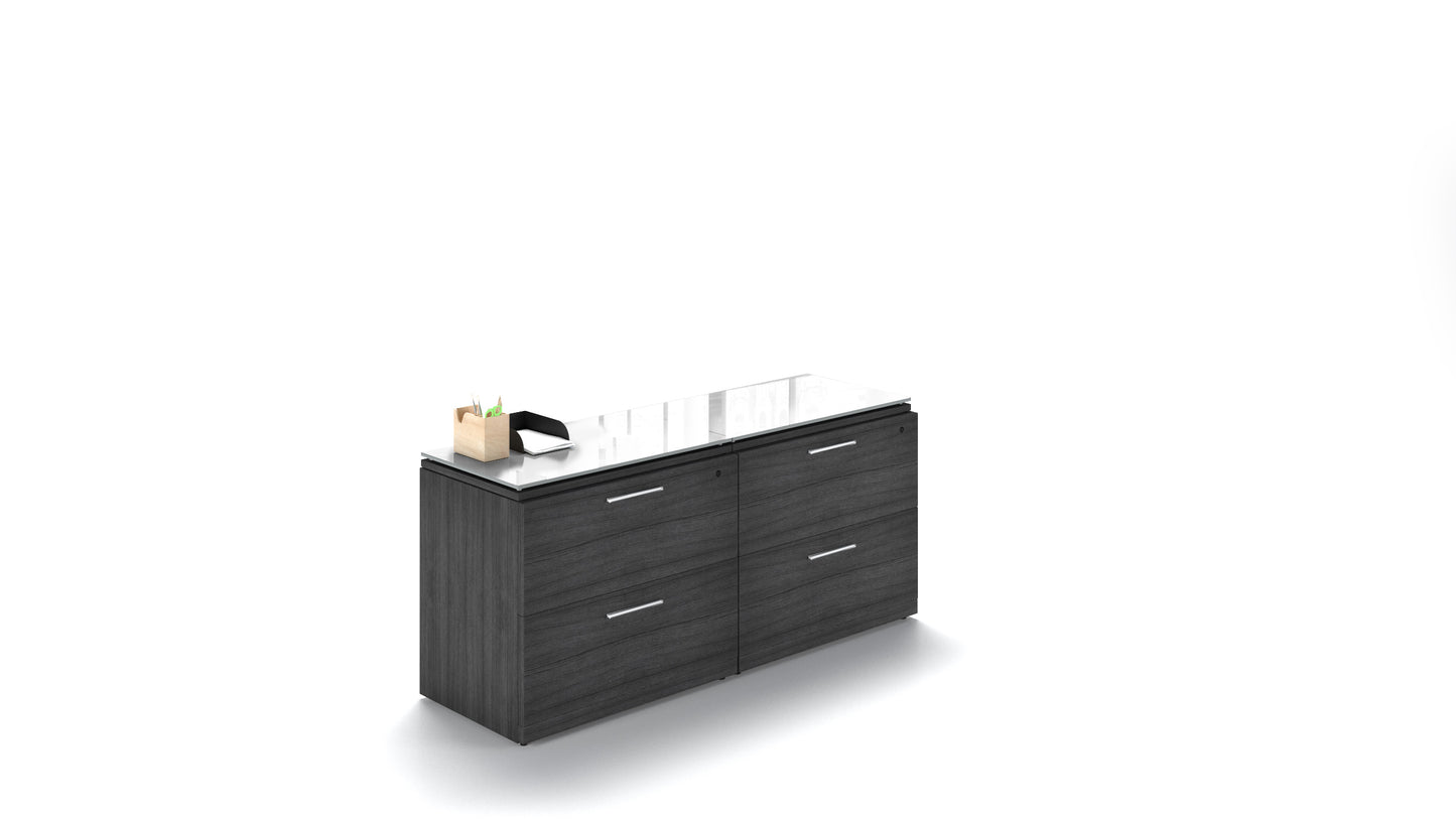 Potenza - 4 Drawer Lateral Credenza with Floated Glass Top