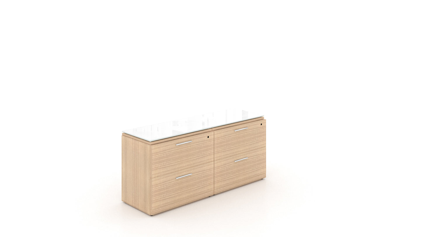 Potenza - 4 Drawer Lateral Credenza with Floated Glass Top