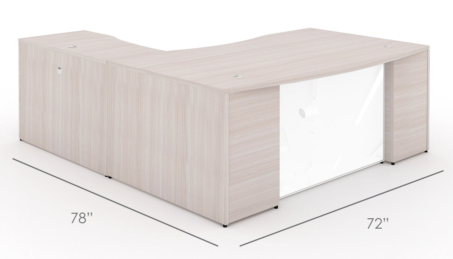 Potenza - 72" L-Shaped Bow Front Desk with Glass Modesty Panel