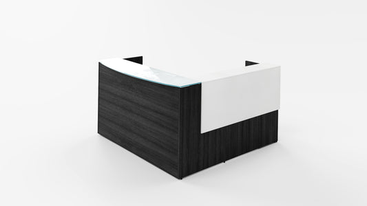 L-Shaped Reception Desk w/ Glass Floating Top & Return Overlay