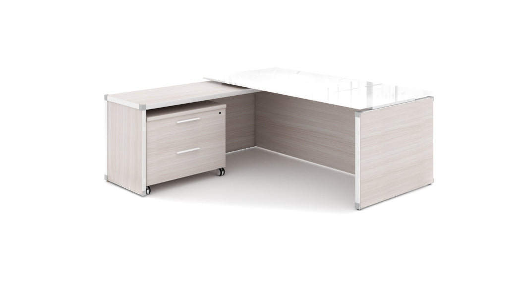 Potenza - L-shape Executive Desk with Glass Top